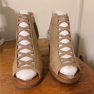 Soda Tan Lace-Up Heeled Sandals